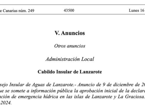 Trámite de información pública de la aprobación inicial de la declaración de situación de emergencia hídrica en las islas de Lanzarote y La Graciosa