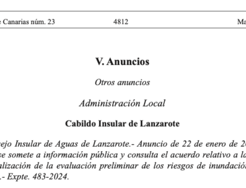 Inicio del trámite de información pública y consulta de los documentos de revisión y actualización de la evaluación preliminar del riesgo de inundación de la Demarcación Hidrográfica de Lanzarote de tercer ciclo